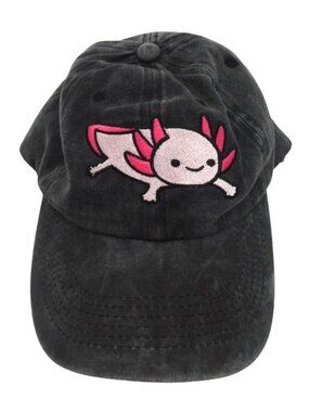Axolotl Embroidered Black Dad Hat Baseball Cap Adjustable Kawaii Cute Dark Gray